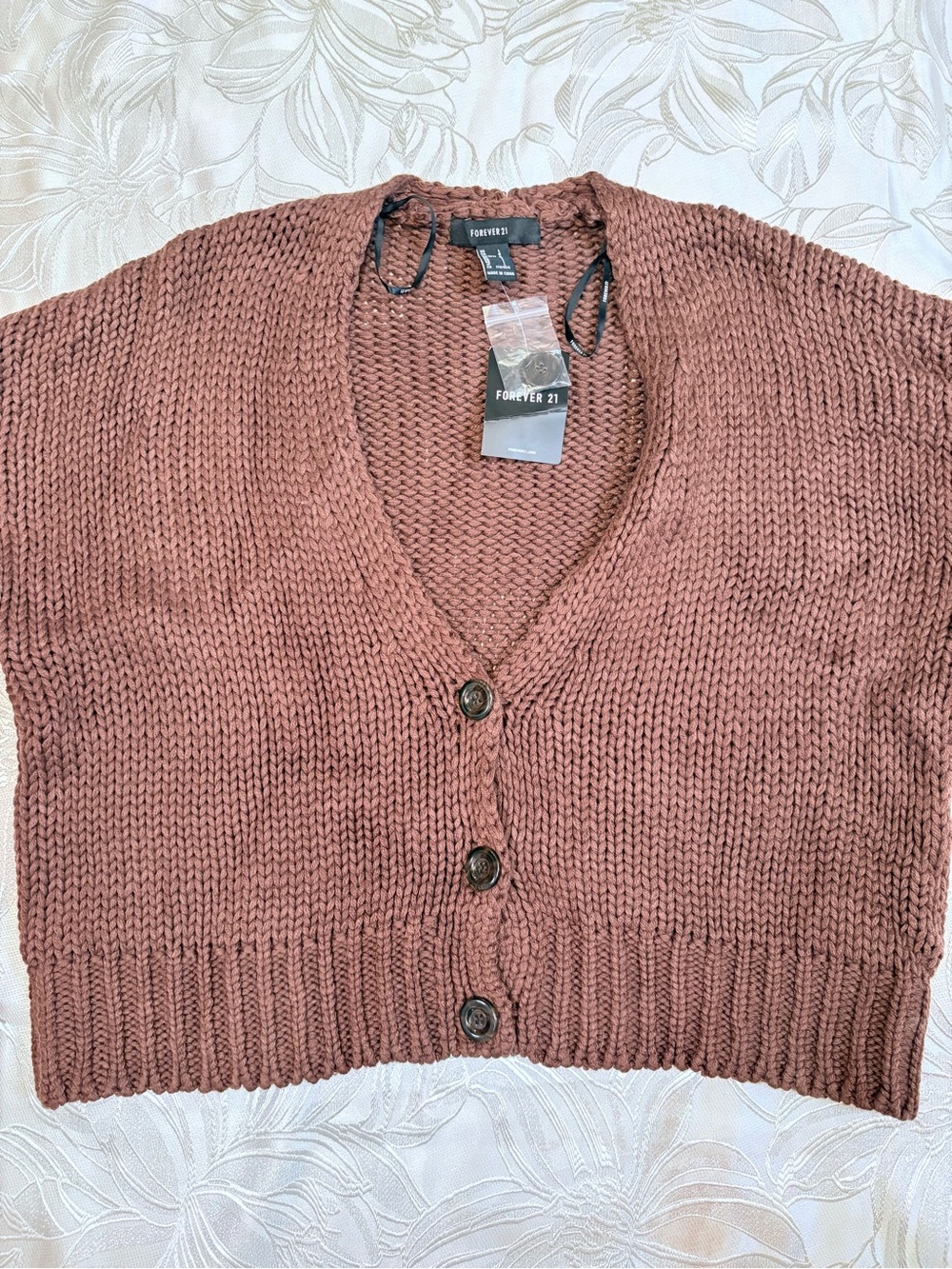 Forever 21 Rust Knit Button-Front Cardigan Cropped - Women's Size Large